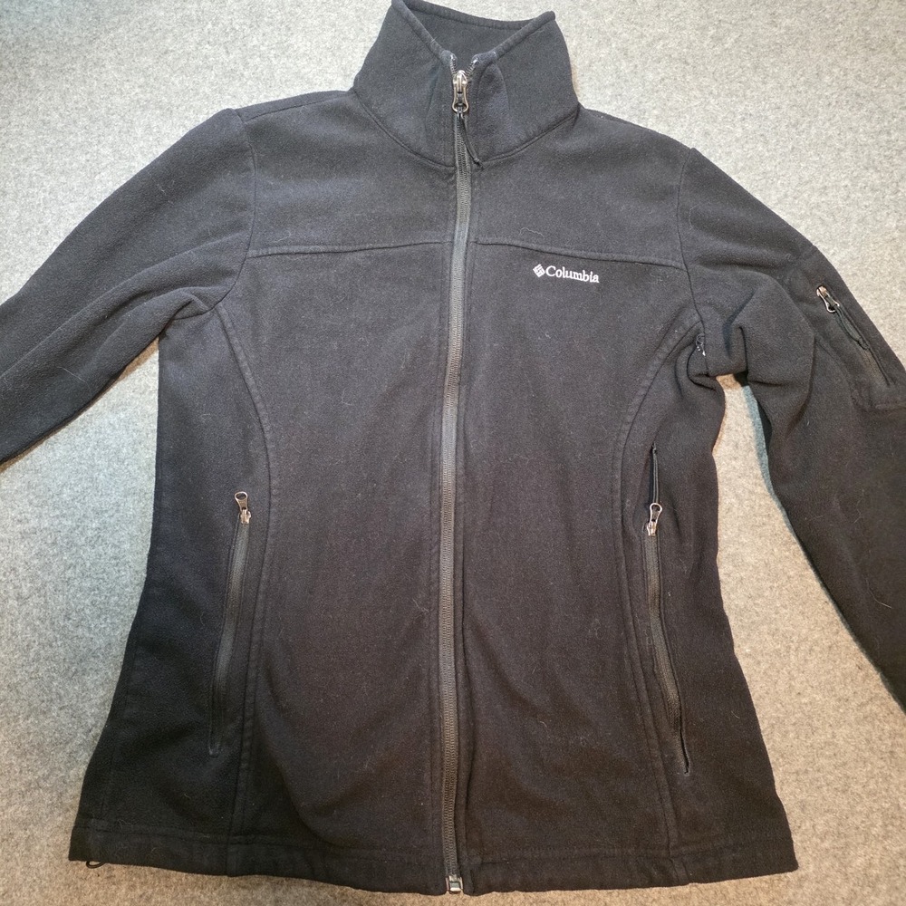 Columbia Jacket Women's Size Medium Full Zip Up Fleece Black Mock Neck Jacket F2